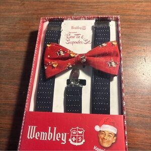 Wembley Festive Red Bow Tie and Navy Suspenders
